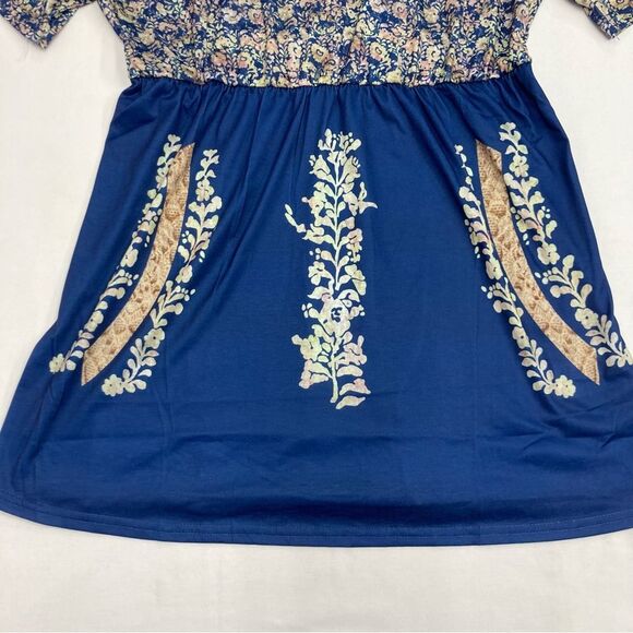 Chicyea Floral Print Dress / Tunic SZ XL Above Knee Cold Shoulder Style Blue New - Picture 6 of 10